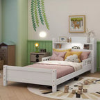Letto singolo doppio per bambini in legno di pino con testiera a libreria e LED con sensore di movimento