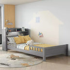 Letto singolo doppio per bambini in legno di pino con testiera a libreria e LED con sensore di movimento