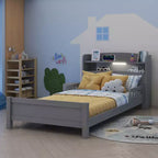 Letto singolo doppio per bambini in legno di pino con testiera a libreria e LED con sensore di movimento