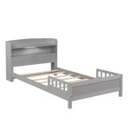 Letto singolo doppio per bambini in legno di pino con testiera a libreria e LED con sensore di movimento