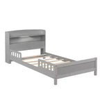 Letto singolo doppio per bambini in legno di pino con testiera a libreria e LED con sensore di movimento