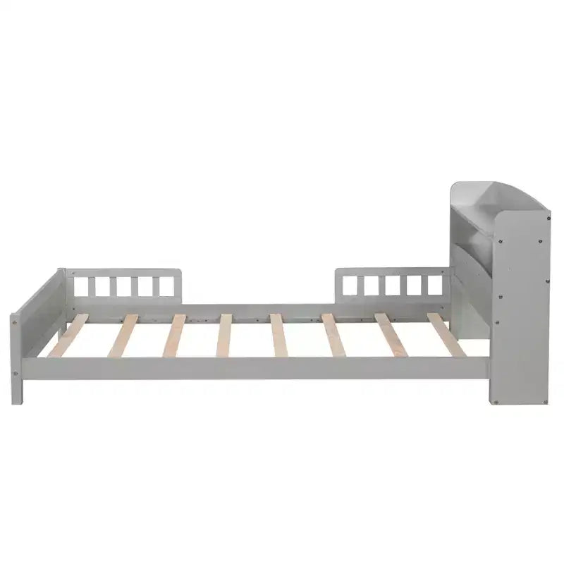 Pine Wood Twin Kids Bed with Bookcase Headboard and Motion Sensor LED