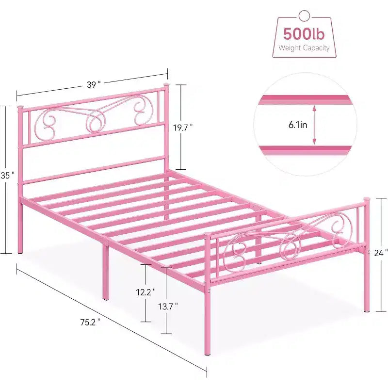Metal Platform Bed Frame with Iron-Art Headboard and Footboard