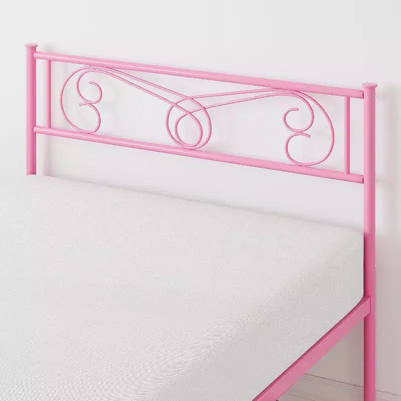 Metal Platform Bed Frame with Iron-Art Headboard and Footboard