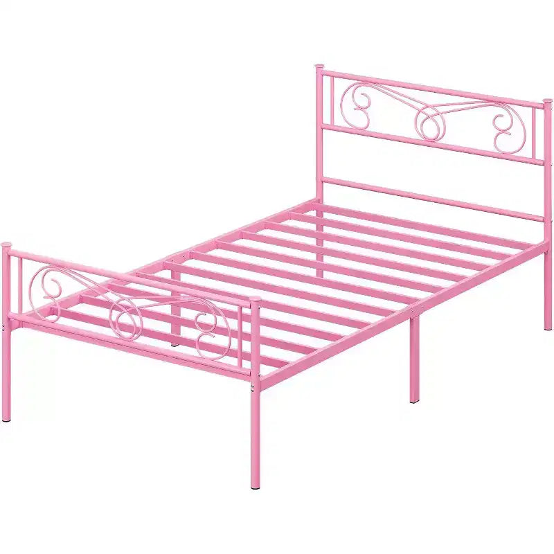 Metal Platform Bed Frame with Iron-Art Headboard and Footboard