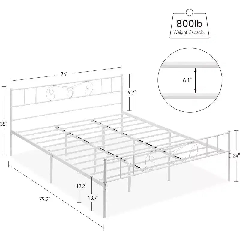 Metal Platform Bed Frame with Iron-Art Headboard and Footboard