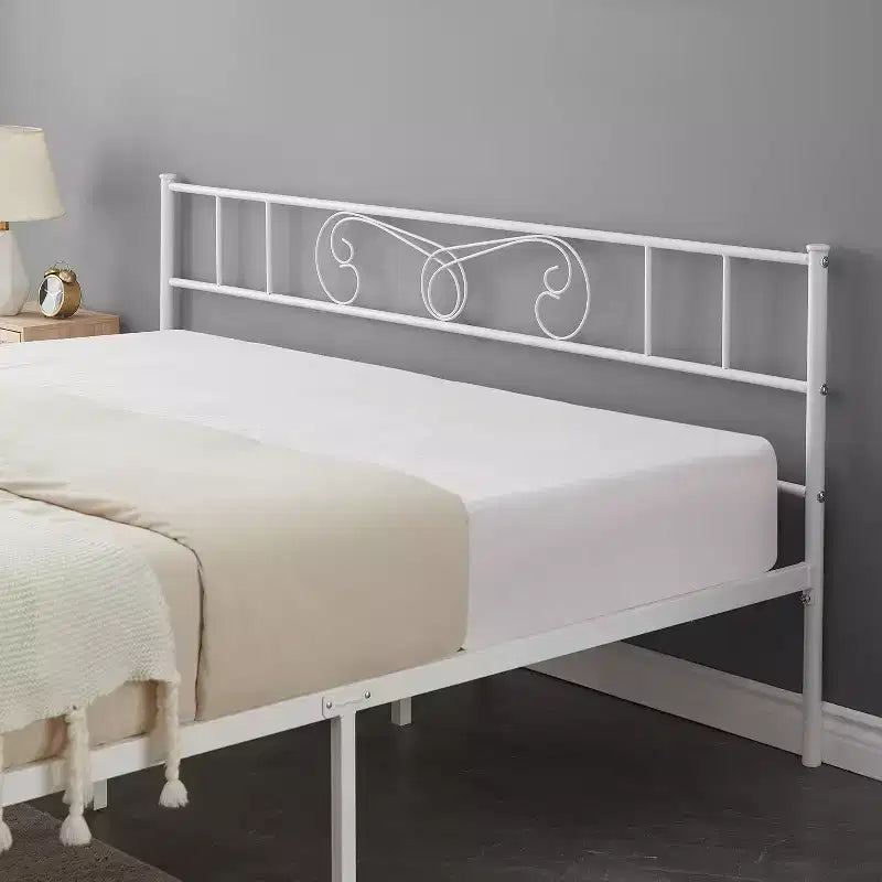 Metal Platform Bed Frame with Iron-Art Headboard and Footboard