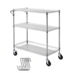 VEVOR Kitchen Utility Cart, 3 Tiers, Wire Rolling Cart with 661LBS Capacity, Metal Storage Trolley with 80mm Basket Curved Handle PP Liner 6 Hooks