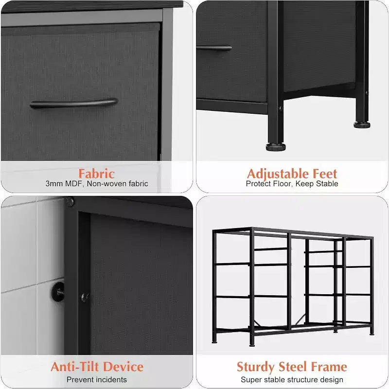 Metal Frame MDF 10-Drawer Dresser and TV Stand with Power Outlet 47.2''x27.6''x15.4''