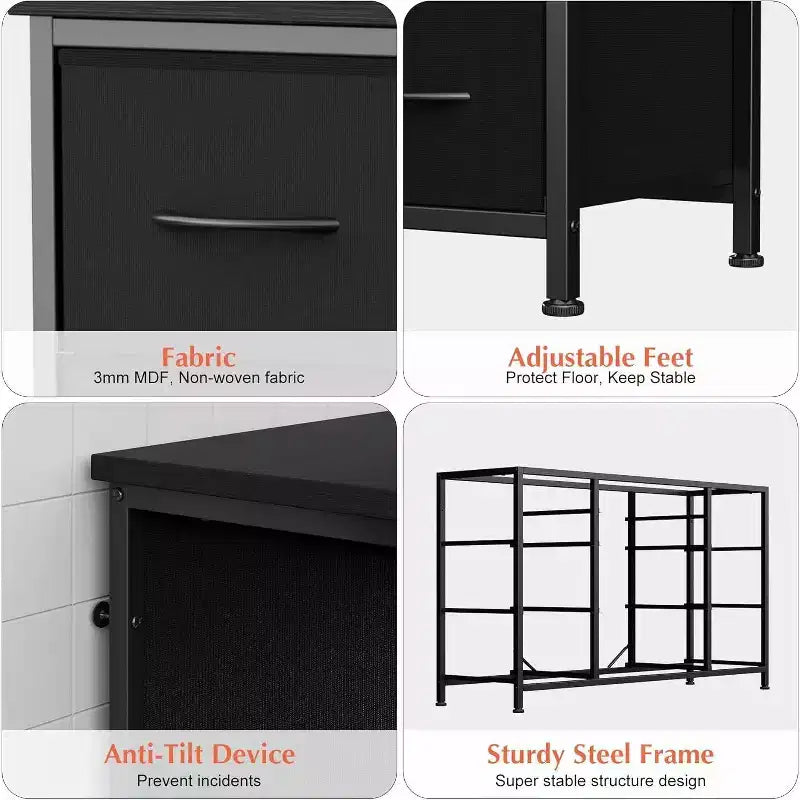 Metal Frame MDF 10-Drawer Dresser and TV Stand with Power Outlet 47.2''x27.6''x15.4''
