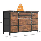Comò e porta TV con 10 cassetti in MDF e struttura in metallo con presa di corrente 120 x 70 x 39 cm