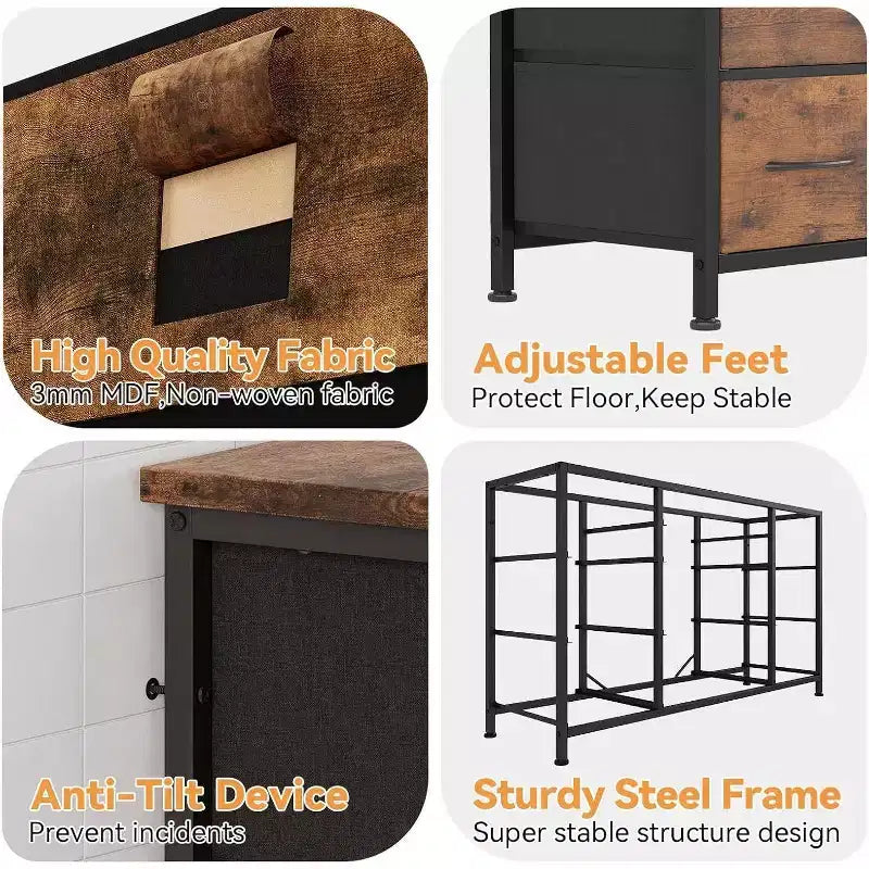 Metal Frame MDF 10-Drawer Dresser and TV Stand with Power Outlet 47.2''x27.6''x15.4''