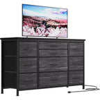 10-Drawer Dresser & TV Stand with Power Outlet, Bedroom Storage with Metal Frame for 55'' TV, Entryway, Closet