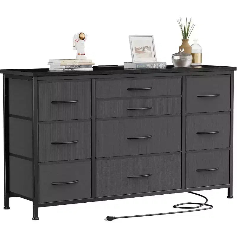 Metal Frame MDF 10-Drawer Dresser and TV Stand with Power Outlet 47.2''x27.6''x15.4''