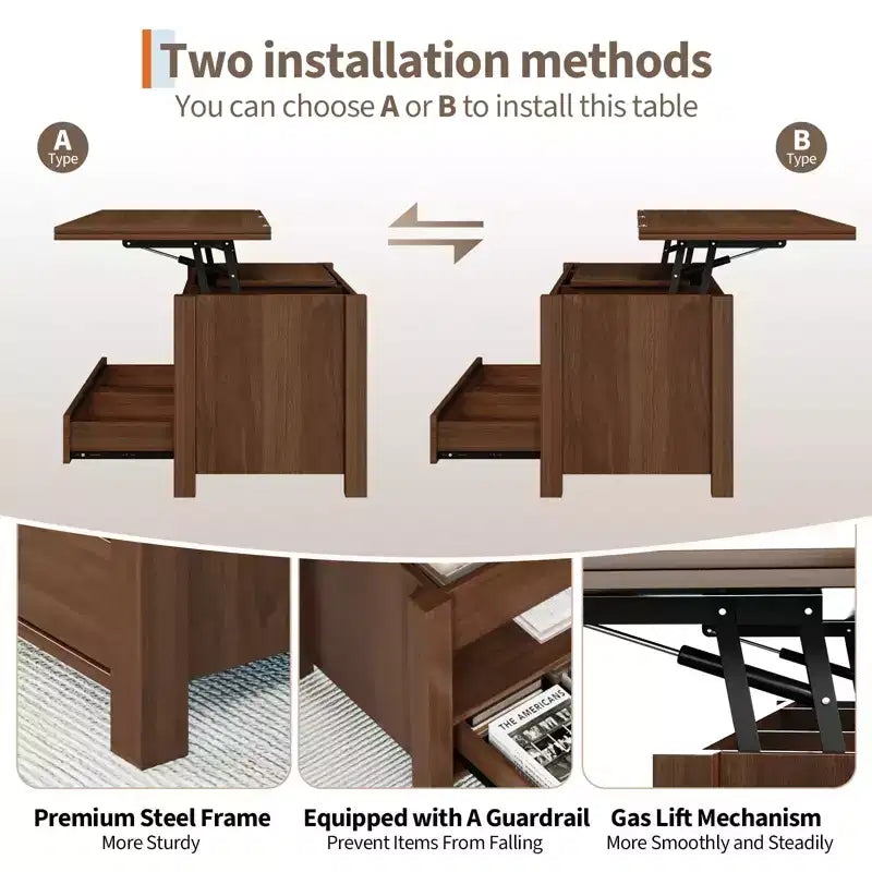 MDF Lift Top Coffee Table 39.4x19.7x19.3-25.5