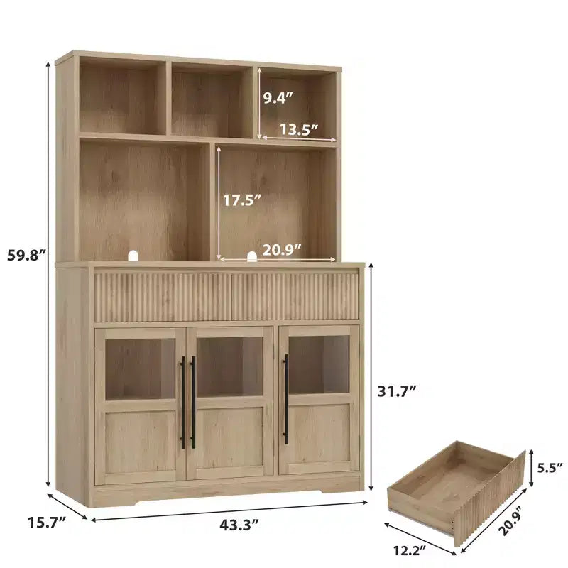 60 in Kitchen Pantry Cabinet, Tall Kitchen Cabinet Pantry Cabinet with Glass Doors, Kitchen Cabinet with Drawers for Living Room, Dining Room