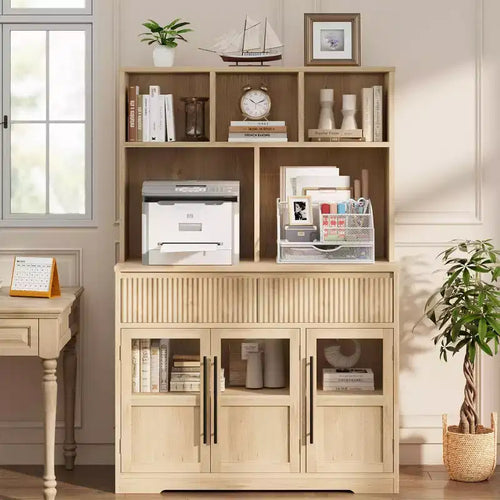 Dispensa da Cucina Alta 150 cm con Ante in Vetro e Cassetti Contenitori