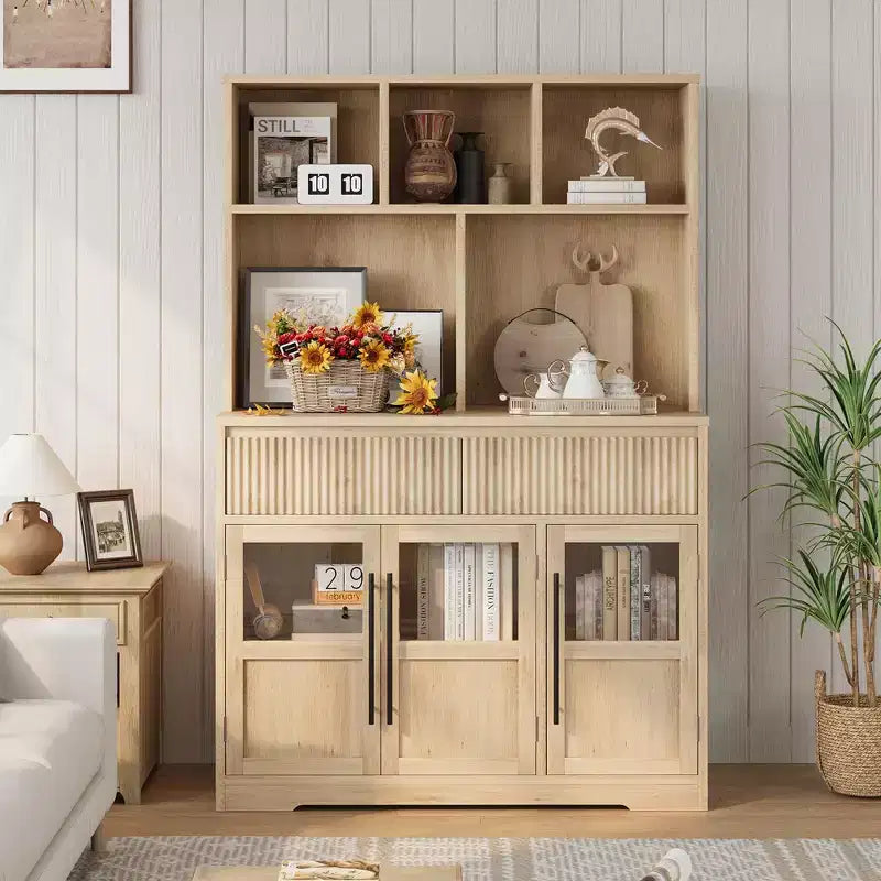 60 in Kitchen Pantry Cabinet, Tall Kitchen Cabinet Pantry Cabinet with Glass Doors, Kitchen Cabinet with Drawers for Living Room, Dining Room