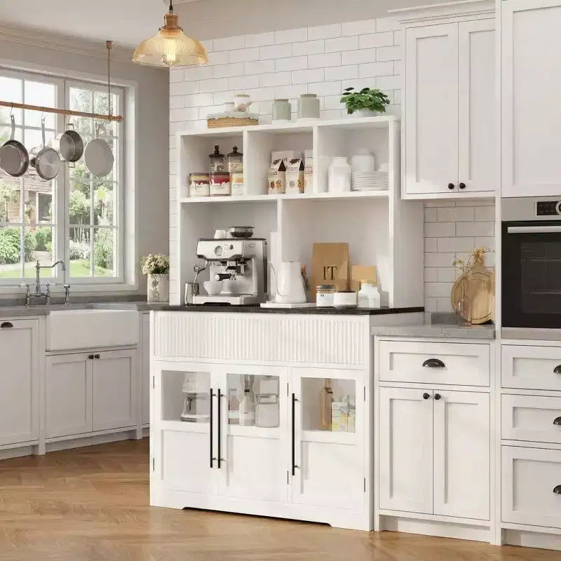 60 in Kitchen Pantry Cabinet, Tall Kitchen Cabinet Pantry Cabinet with Glass Doors, Kitchen Cabinet with Drawers for Living Room, Dining Room