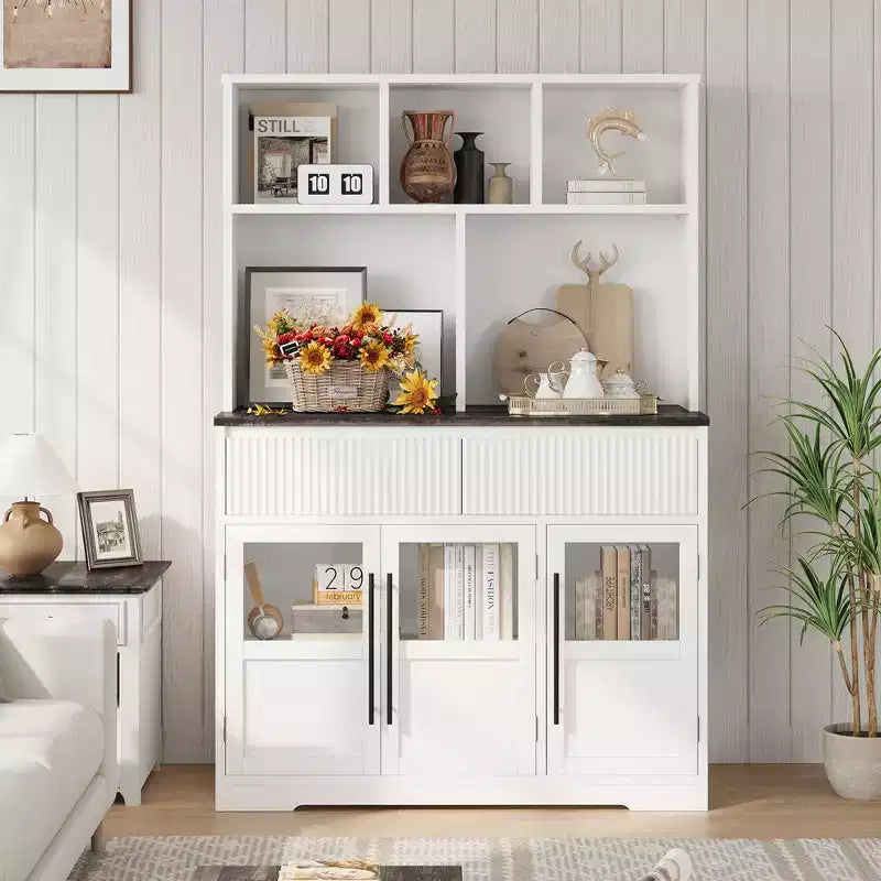 60 in Kitchen Pantry Cabinet, Tall Kitchen Cabinet Pantry Cabinet with Glass Doors, Kitchen Cabinet with Drawers for Living Room, Dining Room