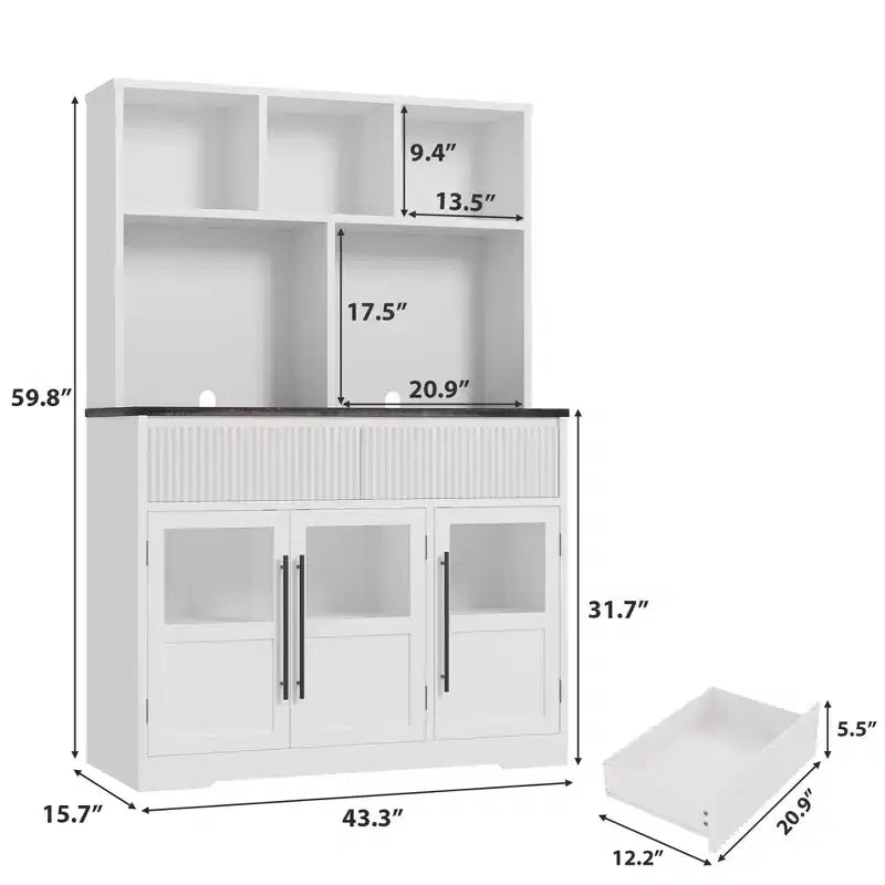 60 in Kitchen Pantry Cabinet, Tall Kitchen Cabinet Pantry Cabinet with Glass Doors, Kitchen Cabinet with Drawers for Living Room, Dining Room