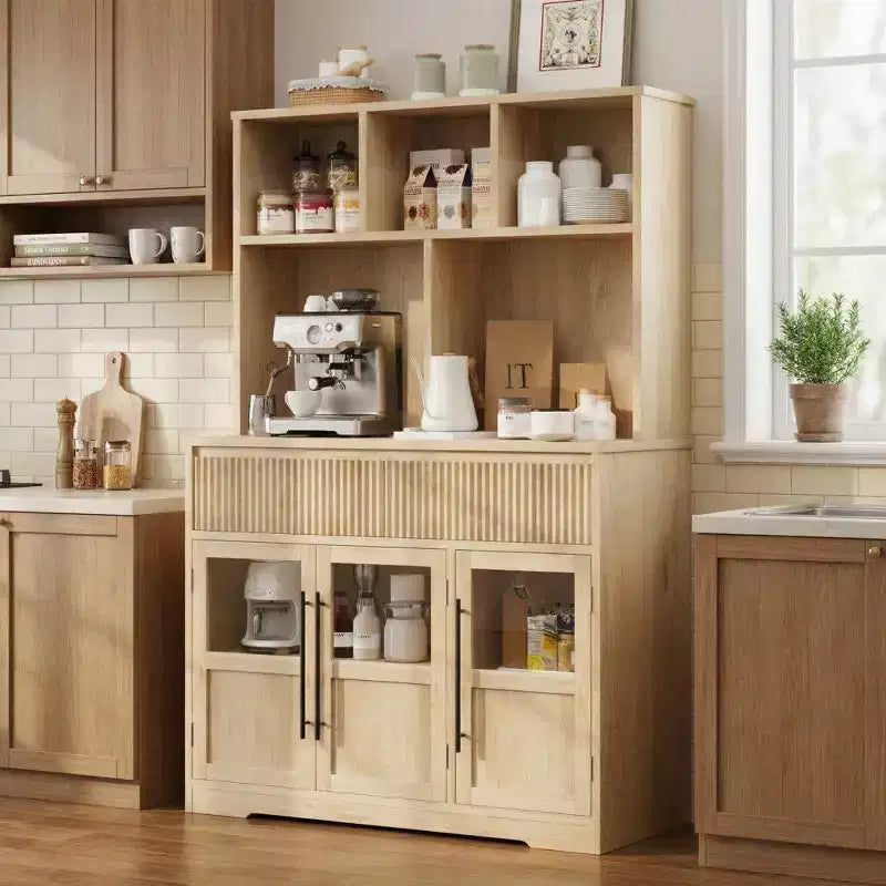 60 in Kitchen Pantry Cabinet, Tall Kitchen Cabinet Pantry Cabinet with Glass Doors, Kitchen Cabinet with Drawers for Living Room, Dining Room