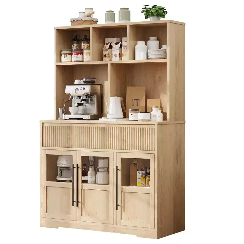 60 in Kitchen Pantry Cabinet, Tall Kitchen Cabinet Pantry Cabinet with Glass Doors, Kitchen Cabinet with Drawers for Living Room, Dining Room