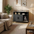 Cat Litter Box Enclosure, Multi-Functional Hidden Litter Cabinet with Barn Door, Ventilation Hole & Side Entry, Wooden for Indoor Cat