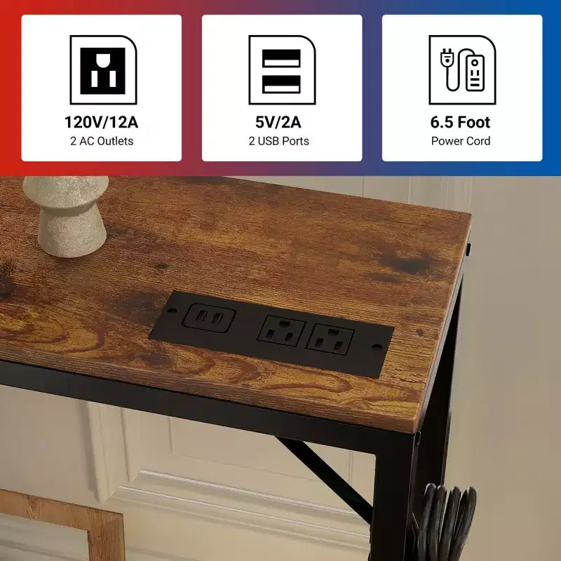 Narrow Black Console Table for Entryway or Sofa Back Slim Metal and Wood Accent Table for Living Room, Bedroom