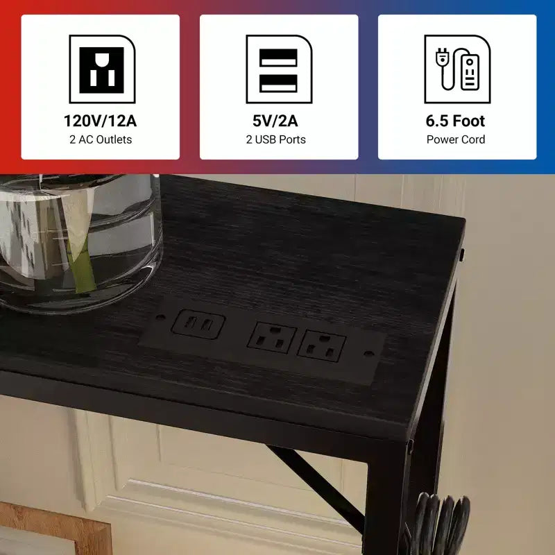 Narrow Black Console Table for Entryway or Sofa Back Slim Metal and Wood Accent Table for Living Room, Bedroom