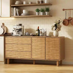 Mid Century 61 Sideboard Buffet Cabinet, Large Kitchen Storage Cabinet with Undulating Groove Design, 3 Drawers, 2 Doors & Adjustable Shelf