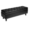 VIYET 51.37 Storage Ottoman Bench, Black PU Leather Button-Tufted Bench, 300LBS for Entryway/Bedroom