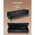 51.37 Storage Ottoman Bench, Black PU Leather Button-Tufted Bench, 300LBS for Entryway/Bedroom