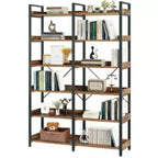 6-Tier Industrial Bookshelf (67) - Wooden Open Shelves, Metal Frame Bookcase, Freestanding Storage Display for Home & Office (Brown)