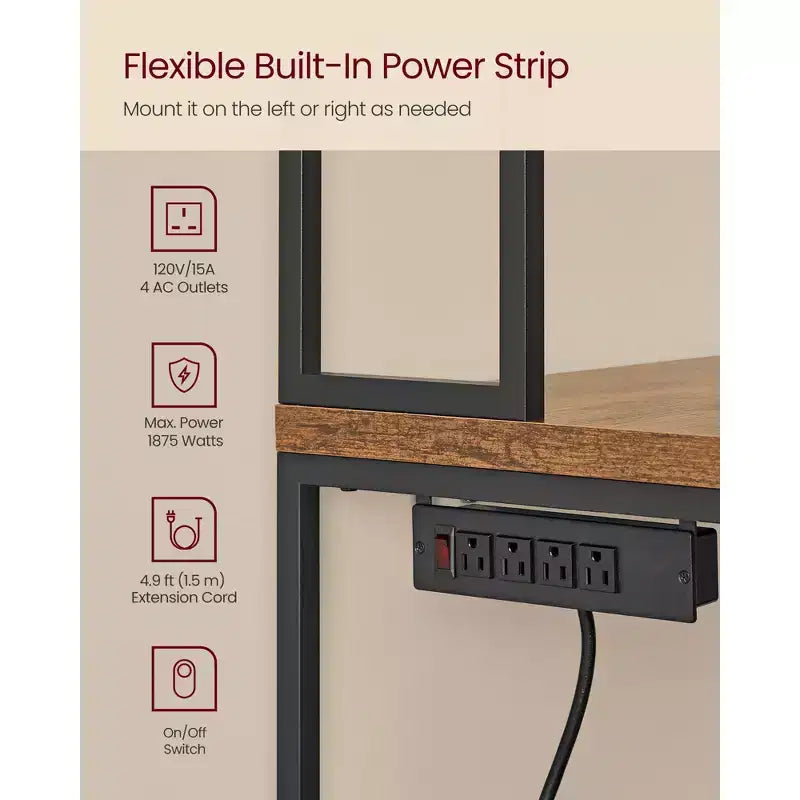 Kitchen Bakers Rack with Power Outlet, Coffee Bar with 35.4-Inch High Worktop, Microwave Stand with 8 Hooks
