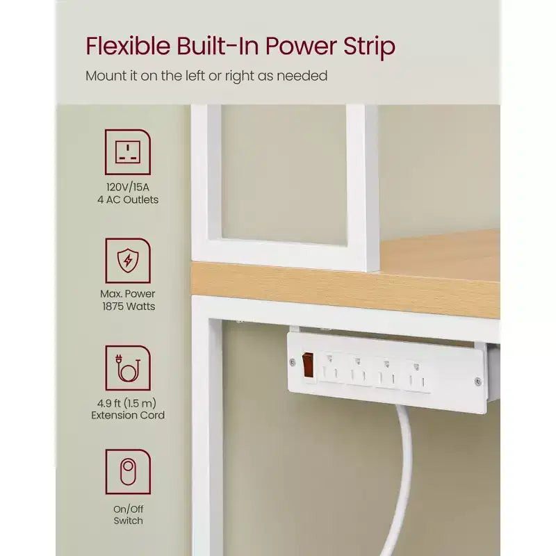Kitchen Bakers Rack with Power Outlet, Coffee Bar with 35.4-Inch High Worktop, Microwave Stand with 8 Hooks