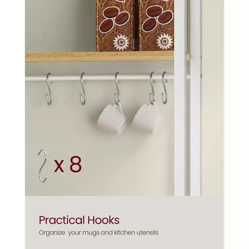 Kitchen Bakers Rack with Power Outlet, Coffee Bar with 35.4-Inch High Worktop, Microwave Stand with 8 Hooks