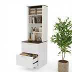 72 Farmhouse Bookcase with 2 File Drawers - White Rustic Wood Storage Cabinet, Adjustable Shelves for Home Office/Living Room