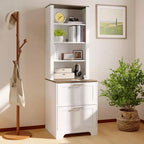 Libreria a colonna rustica da fattoria bianca da 180 cm con 2 cassetti classificatori e ripiani regolabili