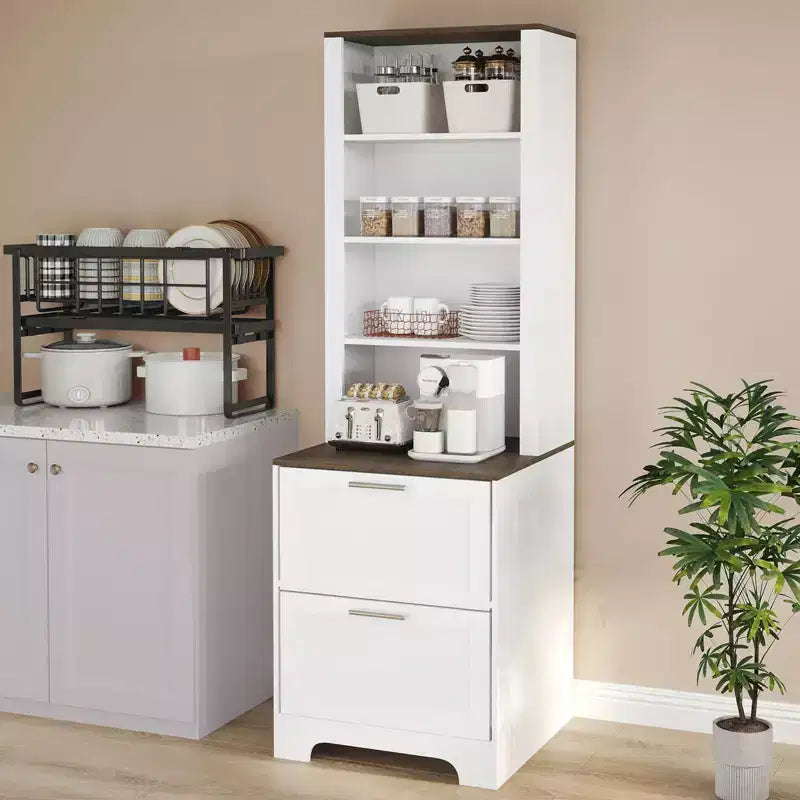 72 Farmhouse Bookcase with 2 File Drawers - White Rustic Wood Storage Cabinet, Adjustable Shelves for Home Office/Living Room