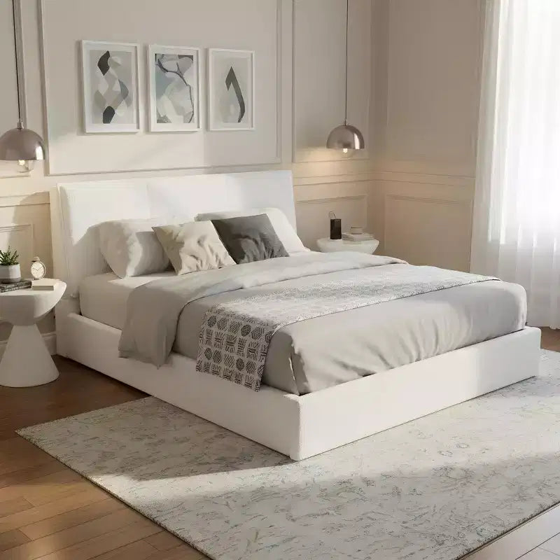Christopher Knight Home Katha Boucle Upholstered Ergonomic Rubber Wood Platform Bed