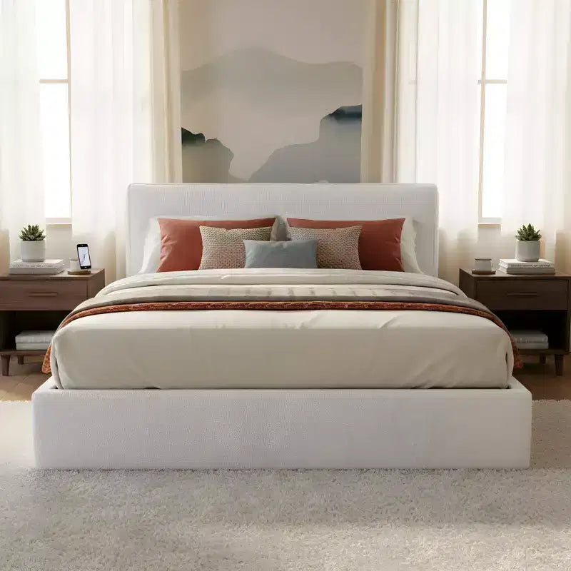 Katha Upholstered Ergonomic Rubber Wood Platform Bed