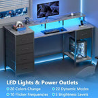 Scrivania da 47" per Gaming e Ufficio con Stazione di Ricarica, Luci LED e 5 Cassetti in Tessuto