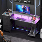 Scrivania da 47" per Gaming e Ufficio con Stazione di Ricarica, Luci LED e 5 Cassetti in Tessuto