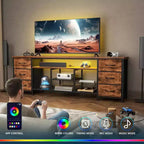 Mobile porta TV e cassettiera da 71" con stazione di ricarica, luci a LED e 6 cassetti in tessuto