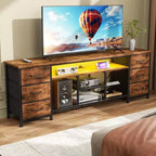 Mobile porta TV e cassettiera da 71" con stazione di ricarica, luci a LED e 6 cassetti in tessuto
