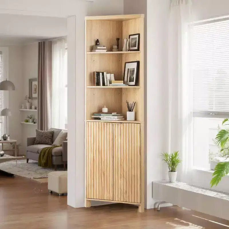 Oak Freestanding Corner Cabinet Bookcase Display Cabinet