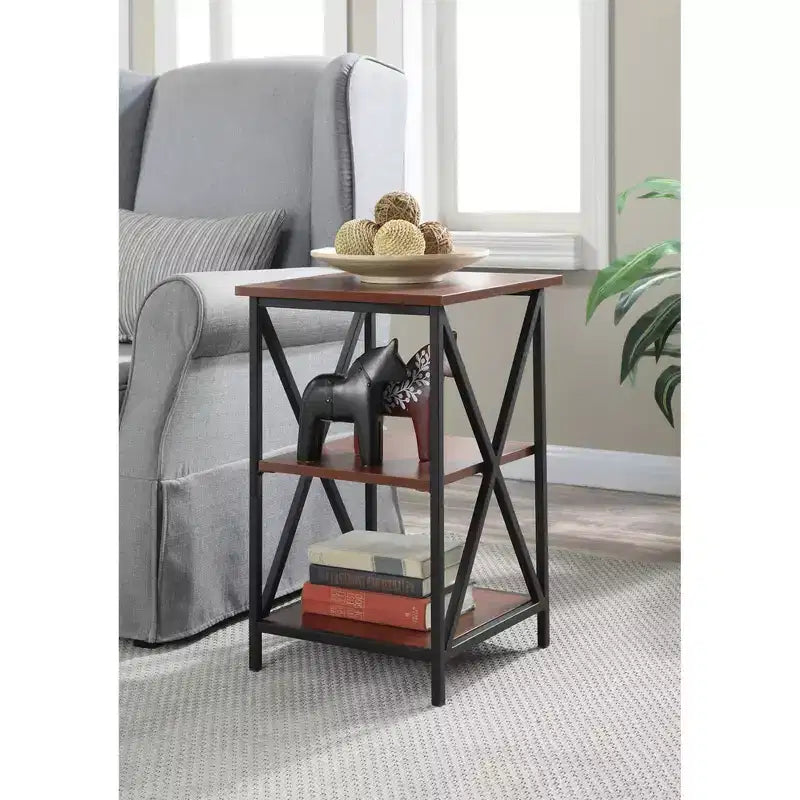 Metal 3-Tier End Table with Cross Frame and Shelves 15.75''x24.25''