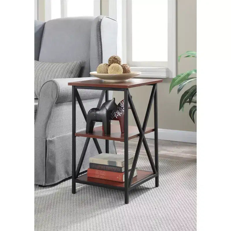 Metal 3-Tier End Table with Cross Frame and Shelves 15.75''x24.25''