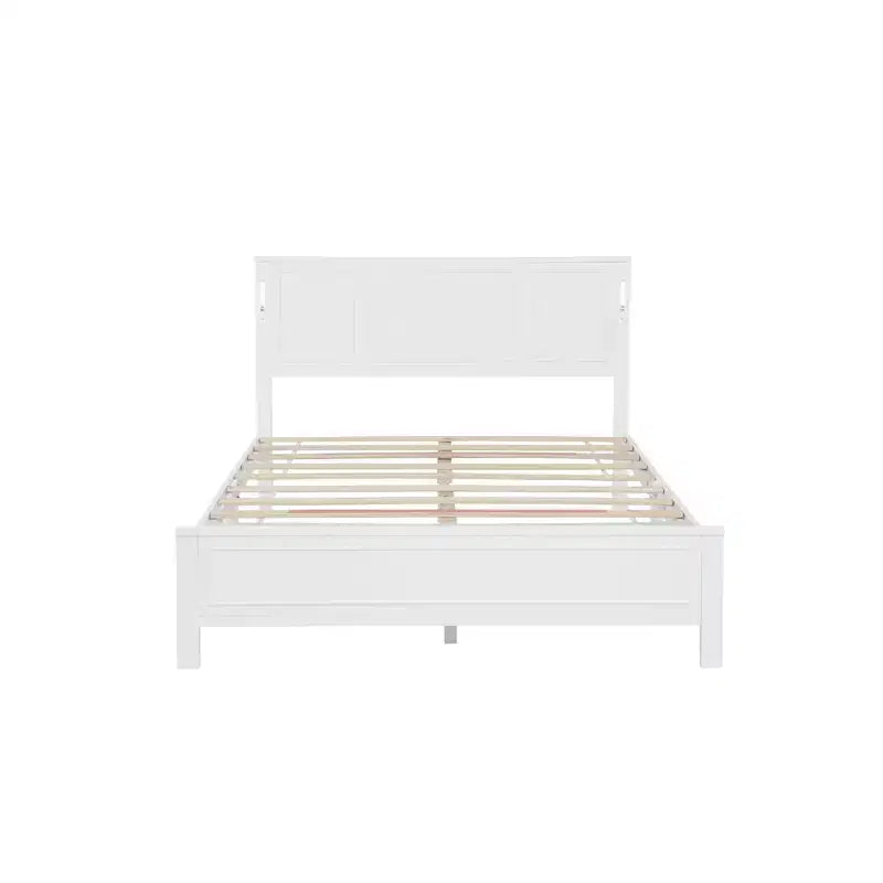 Pine Wood Bed Frame with Headboard Lights and Charging Station